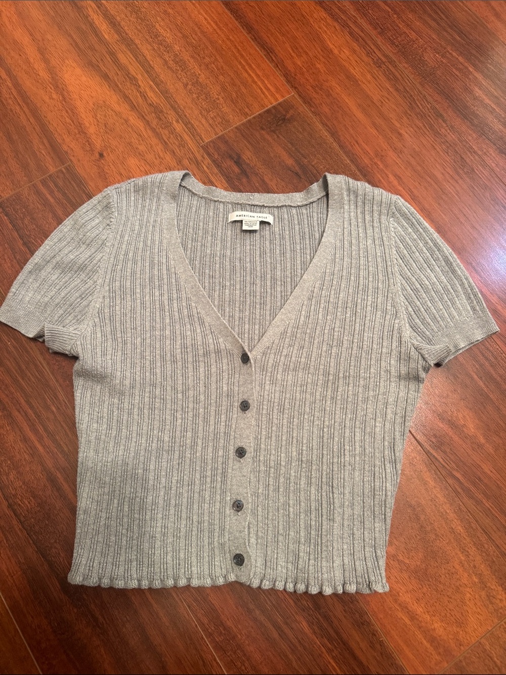 American Eagle  Light green/ gray Ribbed Short-Sleeve Button Cardigan size xs